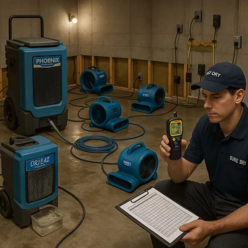 Structural Drying and Dehumidification process in Hutchins, TX